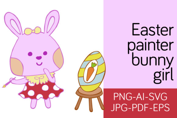 Adorable Easter Painter Bunny Girl - Color Clipart