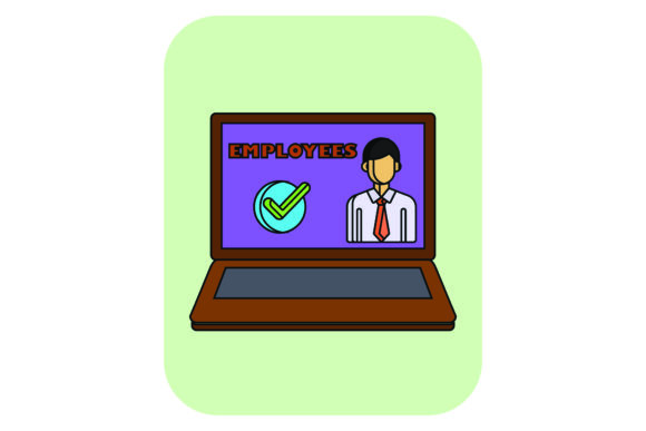 Flat Icon Laptop Employees Color Outline: A Modern Design Asset
