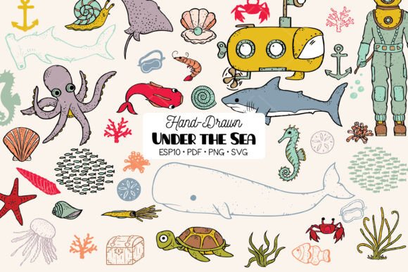 Under the Sea Fish, Octopus, Color Shell: A Vintage Ocean Clipart Collection