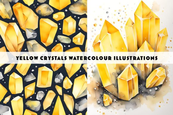 Yellow Crystals Watercolour Duo: Vibrant Digital Art for Creative Projects